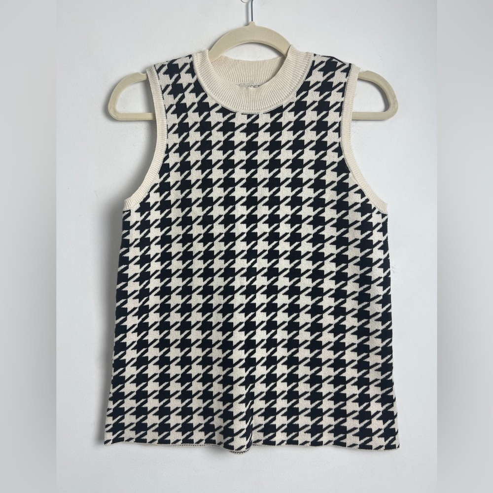 NEW LOFT SP Cream & Black‎ Houndstooth Cotton Blend Crew Neck Sweater Vest